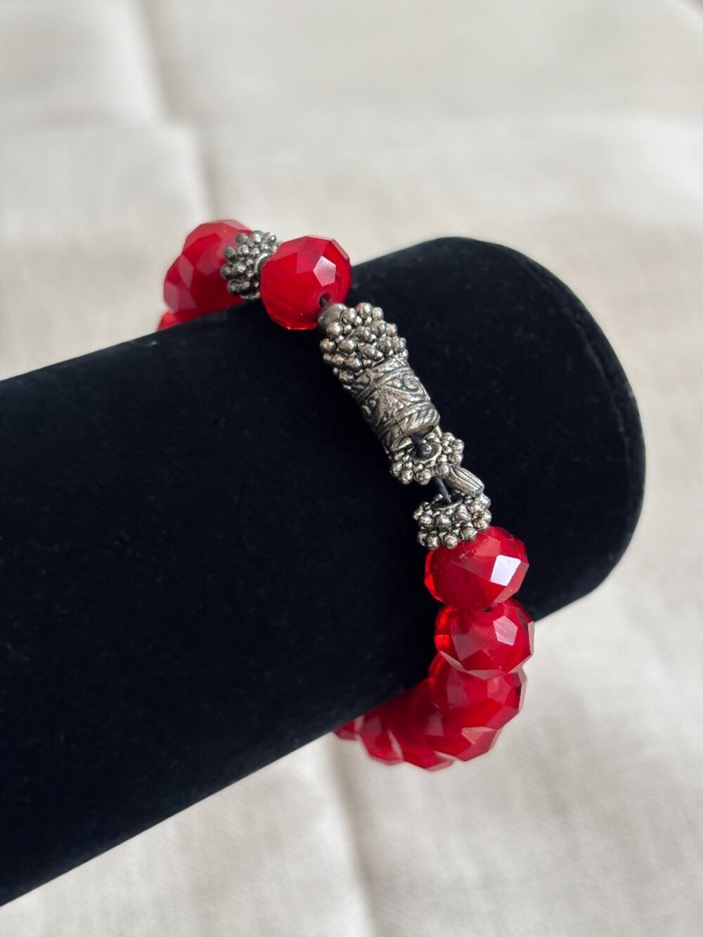 Handmade Swarovski Crystal Stretch Bracelet Red Crystal Bracelet Artisan Jewelry